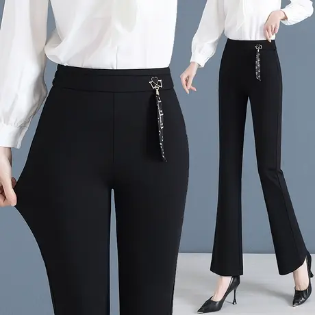 潮模职业西装微喇裤女春秋黑色高腰松紧显瘦马蹄裤小个子休闲裤潮图片