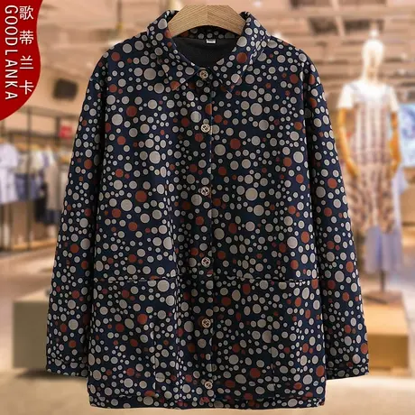 加肥加大码中老年妈妈装春秋夹克2023新款洋气波点翻领休闲小外套商品大图