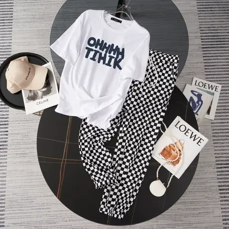 纯棉运动服套装女2023新款夏季时尚洋气短袖长裤小个子休闲两件套图片