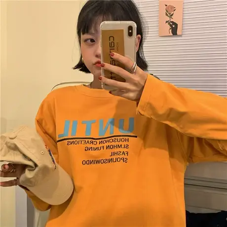 红续新款韩版秋冬装宽松百搭薄款套头长袖卫衣女上衣慵懒风ins潮商品大图