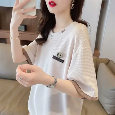 小众设计感短袖t恤女夏季韩版宽松大码小个子百搭学生假两件上衣商品大图