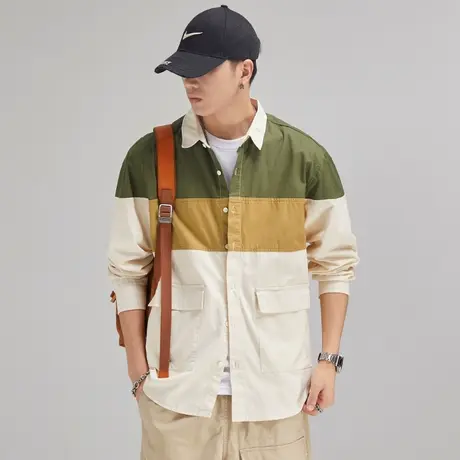 Modi Nick/摩帝尼克重磅水洗男士工装衬衫复古潮流百搭格子衬衣商品大图