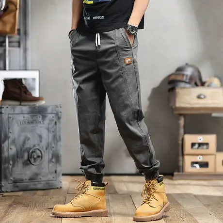 春夏薄款潮牌工装裤男松紧腰潮流直筒宽松哈伦小脚辑明线休闲长裤商品大图