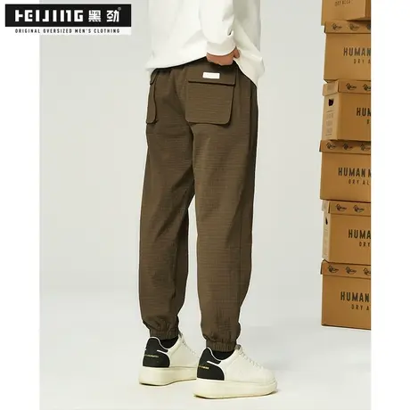 黑劲大码潮牌工装长裤男秋季胖子潮流帅气显瘦加肥加大宽松束脚裤图片