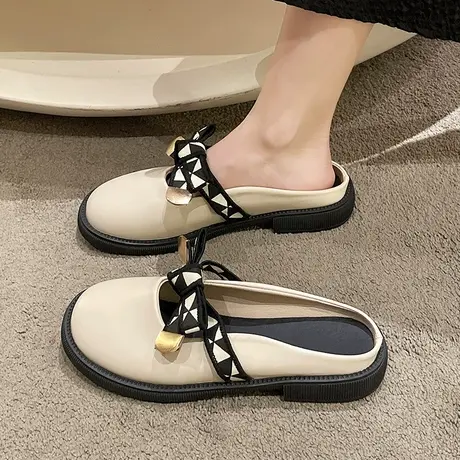 包头半拖鞋女外穿2023春夏季新款时尚穆勒法式平底单鞋ins潮凉拖图片