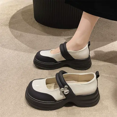 永希玛丽珍鞋女夏季2023新款珍珠粗跟防滑单鞋法式气质圆头小皮鞋商品大图