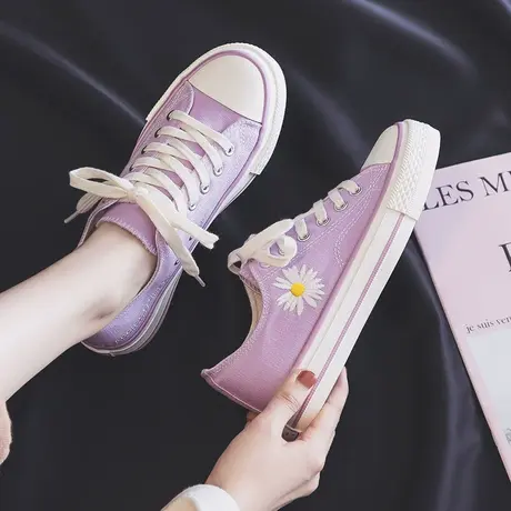 小雏菊帆布鞋女鞋2023春秋季新款ulzzang百搭透气韩版ins潮板鞋子商品大图