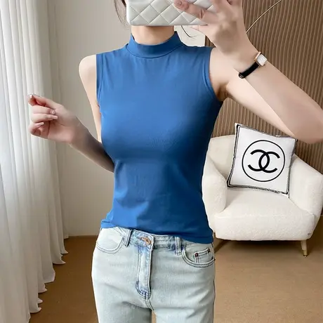 小高领吊带背心女纯棉夏季新款气质百搭显瘦上衣外穿打底t恤打底图片