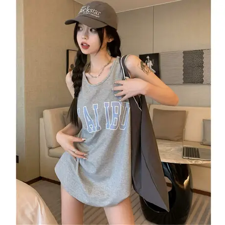 纯棉吊带运动坎肩背心无袖t恤女夏季设计感小众外穿宽松挂脖上衣商品大图