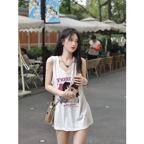 白色纯棉坎肩背心女夏季辣妹风甜美外穿无袖t恤小众设计感上衣ins商品大图