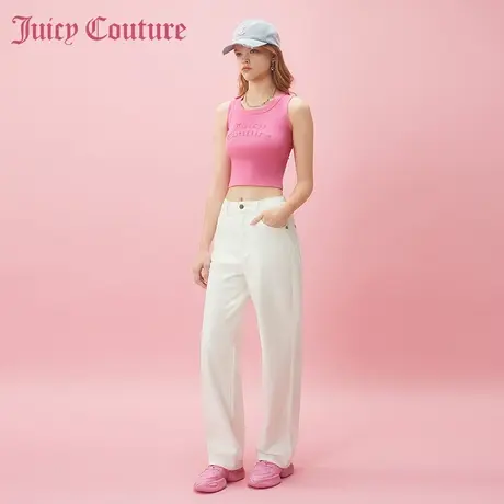 Juicy Couture橘滋春夏新款牛仔裤长裤直筒刺绣纯白印记简约女商品大图