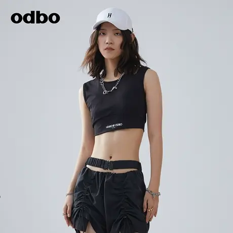 odbo/欧迪比欧时尚气质运动黑色吊带背心女春季新款内搭短款上衣商品大图