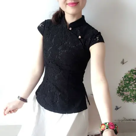 傲雪屋中国风夏季短款蕾丝改良复古旗袍上衣 短袖修身显瘦唐装女商品大图