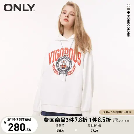 【买5免1】ONLY奥莱2023夏季新款时尚休闲连帽抽绳印花宽松卫衣女商品大图