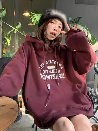春秋季大码美式字母印花连帽卫衣女胖mm慵懒宽松显瘦上衣2-300斤商品大图