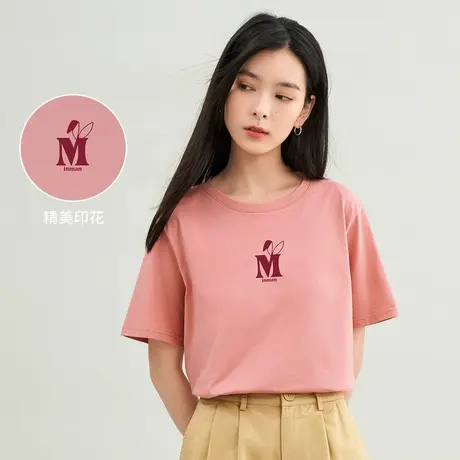 茵曼2023夏女装休闲短袖T恤圆领印花字母上衣图片