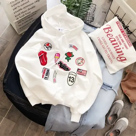 2020早秋韩国ulzzang连帽卫衣原宿风短款宽松卫衣学生闺蜜姐妹装商品大图