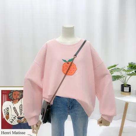 卫衣女春秋薄款2021新款韩版ins潮刺绣水果百搭宽松学院风上衣服图片