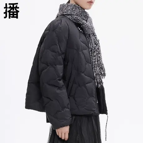 播短款羽绒服黑色宽松外套休闲纯白鸭绒羽绒服品牌女装DDP4RD4950商品大图