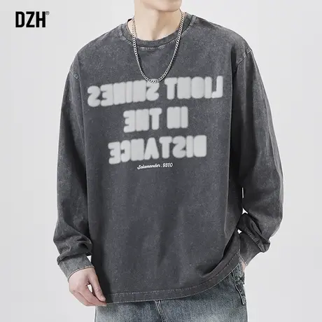 男士美式纯棉t恤男长袖宽松潮流男装2023新款圆领卫衣春秋打底衫商品大图