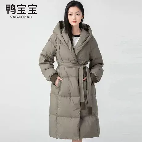 鸭宝宝羽绒服连帽过膝长款女冬季新款时尚收腰设计泡芙感保暖外套商品大图