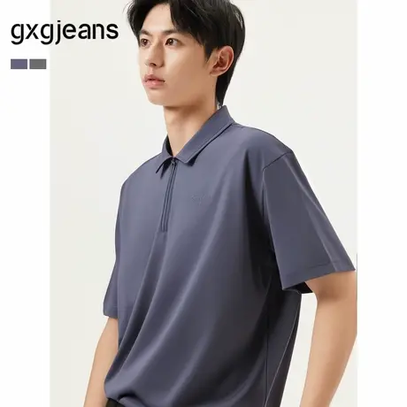 gxg.jeans男装  字母绣花简约宽松半拉链翻领短袖POLO衫 25夏新品图片