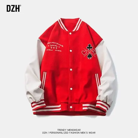 男士红色美式复古棒球服男秋季宽松刺绣运动上衣潮牌百搭休闲外套商品大图