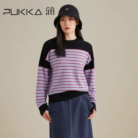 蒲PUKKA 针织衫羊毛长袖打底宽松毛针织衫女条纹2022秋季新品图片