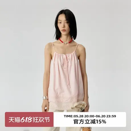 omont蛋挞家 重工刺绣风琴褶无袖上衣夏季新宽松外穿吊带背心图片