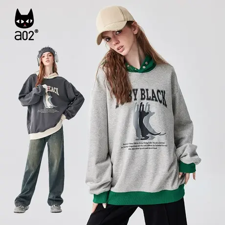 a02Fuzzy style2023年秋季新款复古美式风带帽卫衣休闲风圆领卫衣图片