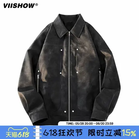VIISHOW美式复古棕色翻领皮衣外套男美拉德高级感麂皮绒情侣夹克商品大图