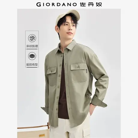 佐丹奴衬衫男装品牌织标工装口袋梭织长袖休闲衬衫 01044110图片