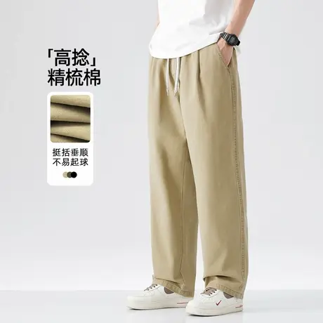 hansca精梳棉日系复古休闲裤男2025新款春季卡其色宽松直筒长裤子商品大图