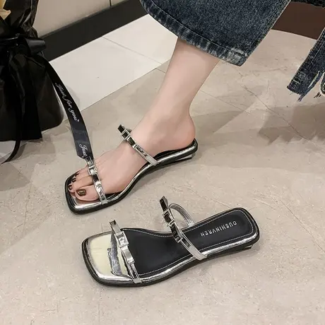 时尚网红ins潮拖鞋女夏外穿2024年新款夏季蝴蝶结女士平底一字拖图片