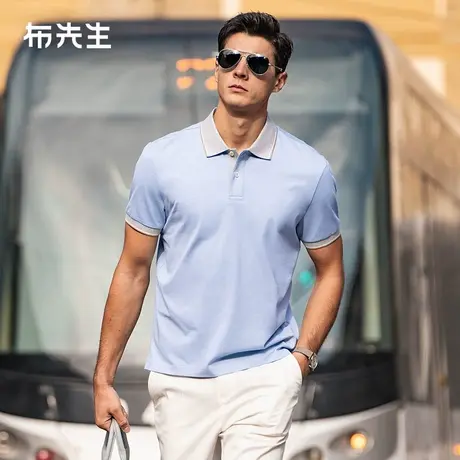 MrBu布先生一片式扁机领短袖t恤2025夏季100%棉撞色男上衣AT16033图片