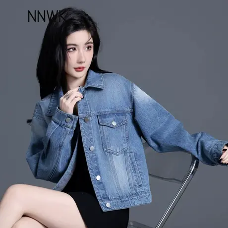 天丝渐变色牛仔外套女2025春秋季新款宽松短款长袖夹克大码潮上衣图片