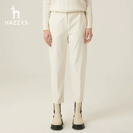 【商场同款】Hazzys哈吉斯女装23秋冬新款斜纹磨毛宽松通勤九分裤商品大图