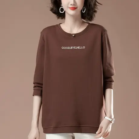 春秋薄款卫衣女加肥加大码女装宽松中年妈妈圆领刺绣遮肚显瘦上衣商品大图