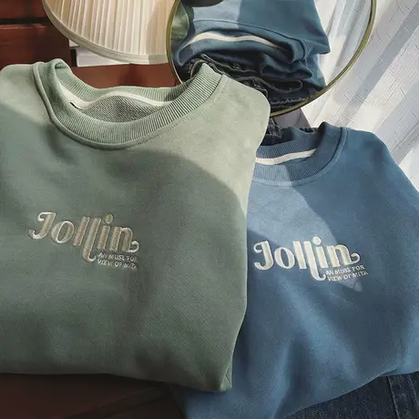 刺绣字母卫衣女2023年春秋新款时尚百搭宽松休闲圆领无帽上衣服潮商品大图