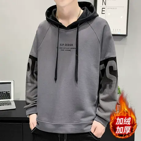 连帽卫衣男士2023秋冬新款港风潮流宽松拼色上衣服男加绒加厚外套商品大图