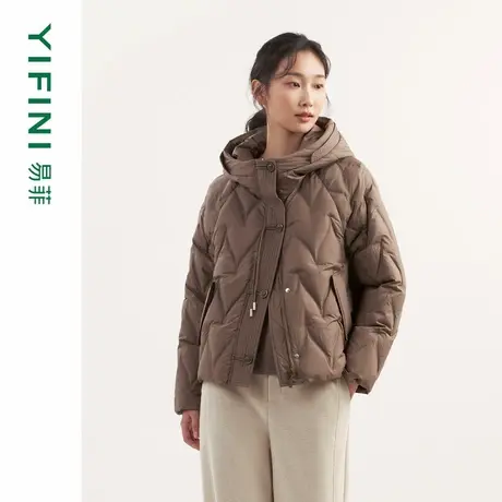 [专柜同款]Yifini/易菲国风纽扣压胶文艺宽松羽绒服女冬新商品大图