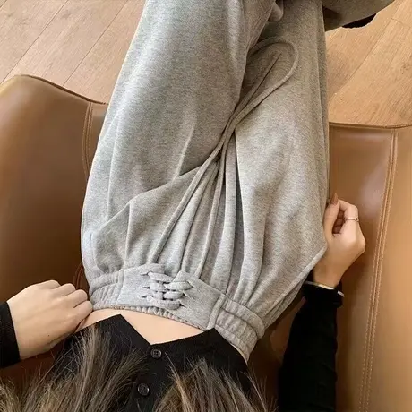 高腰抽绳运动休闲拖地长裤女秋季百搭宽松显瘦阔腿直筒裤子ins潮图片