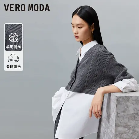 Vero Moda奥莱衬衫女夏秋新款宽松落肩针织拼接休闲假两件上衣图片