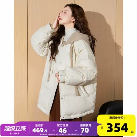 【防水】唐狮2025新款冬装羽绒外套女面包服连帽羽绒服女假两件商品大图