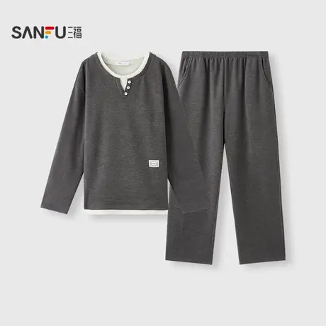 三福男冬季保暖绒感家居服 舒适简约风宽松睡衣套装男508325图片