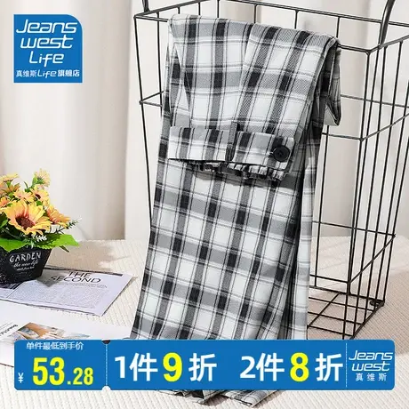 真维斯LIFE格子裤女2023新款夏季薄款百搭休闲chic港味直筒阔腿裤图片