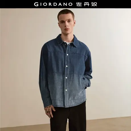 设计师款佐丹奴水洗牛仔外套男渐变条纹宽松翻领牛仔夹克18075808商品大图