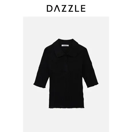 DAZZLE地素奥莱polo领针织衫23夏季新款黑色薄款肌理感修身上衣图片