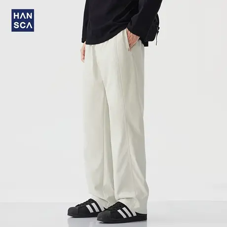 hansca290g宽松阔腿休闲裤男秋季日系复古直筒大码抗皱百搭长裤子图片