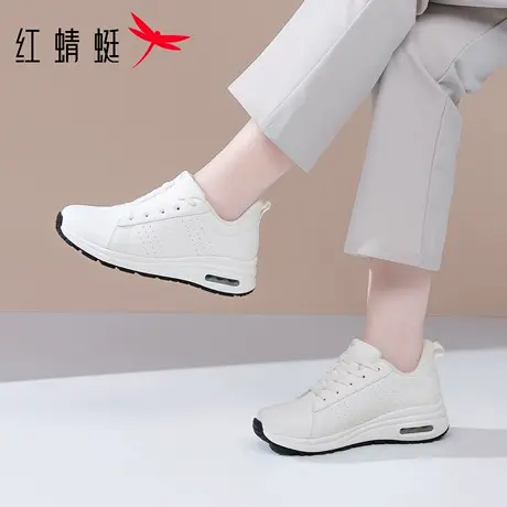 【闪穿系列】红蜻蜓女鞋秋冬鞋子女士白色防水皮面休闲运动鞋女款商品大图